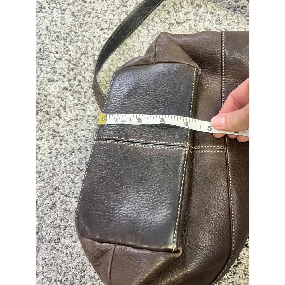 Fossil Brown Leather Shoulder Bag Hobo Y2K Front Pocket Contrast Stitch Zip Top